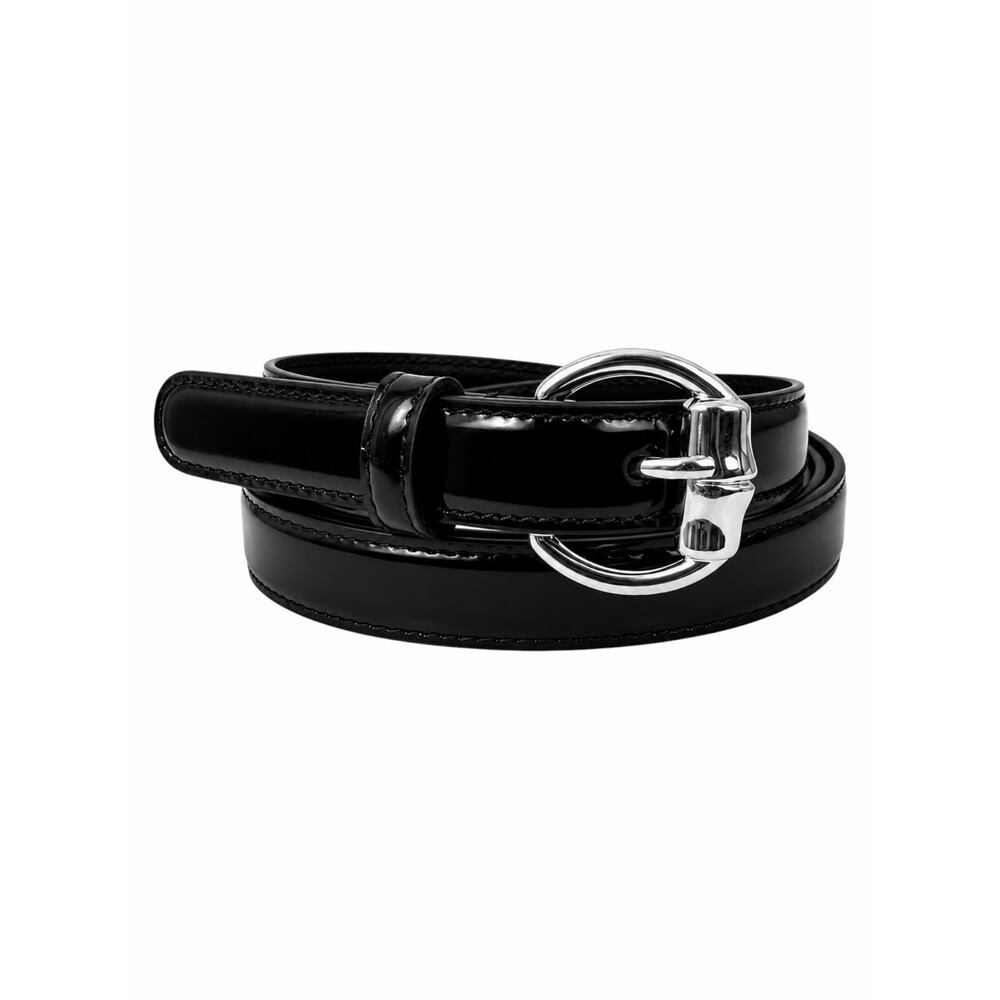 Gucci Thin Leather Belt with Bamboo Buckle Black Silver Size 80/32